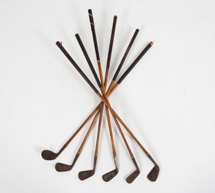 GROUPING OF (6) WOODEN SHAFT GOLF CLUBS