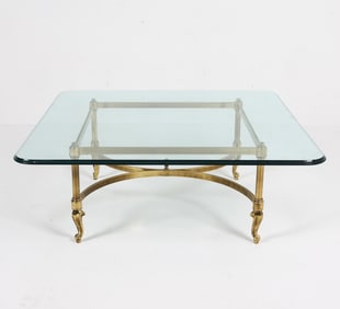 REGENCY STYLE BRASS & GLASS TOP COFFEE TABLE
