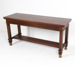 GEORGIAN STYLE WALNUT & BRASS CONSOLE TABLE