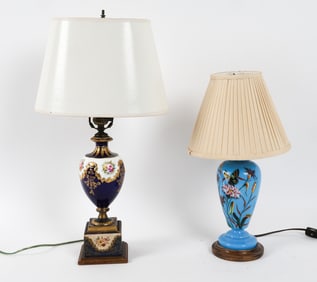 VINTAGE COBALT & OPALINE TABLE LAMPS GROUPING