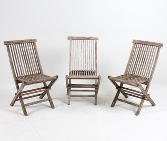 (3) TEAK OUTDOOR FOLDING CHAIRS