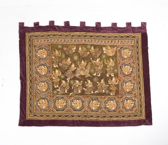 VINTAGE BURMESE KALAGA EMBROIDERED TAPESTRY