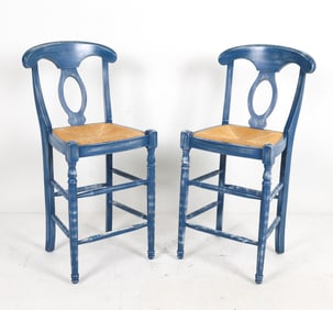 PAIR OF RUSH SEAT BAR STOOLS
