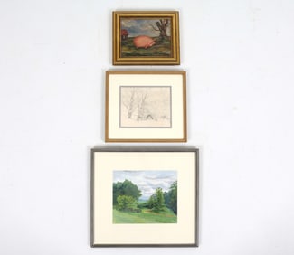 GROUPING LANDSCAPE ART INCL. O/C WITH PIG