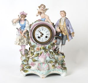 ANTIQUE MEISSEN STYLE PORCELAIN FIGURAL CLOCK