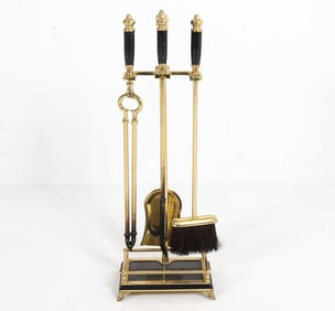 BRASS & MARBLE FIREPLACE TOOLS