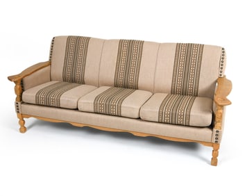 KJAERNULF STYLE DANISH OAK & WOOL SOFA C. 1970S