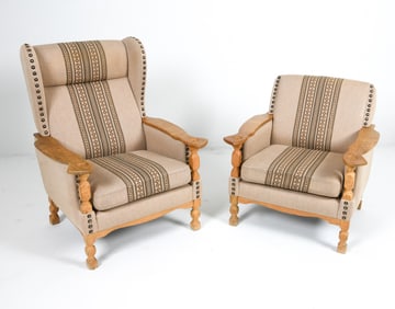 KJAERNULF STYLE DANISH OAK LOUNGE CHAIRS C. 1970S