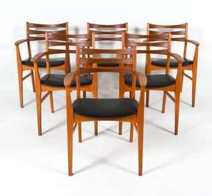 (6) DANISH TEAK & LEATHER DINING CHAIRS C. 1960S
