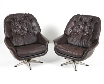PAIR H. W. KLEIN DANISH LEATHER EASY CHAIRS 1960