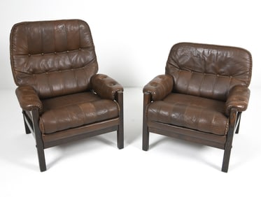 SCANDINAVIAN BEECH & LEATHER EASY CHAIRS