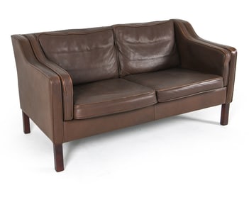 BORGE MOGENSEN STYLE DANISH LEATHER LOVESEAT SOFA