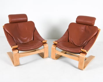 PAIR AKE FRIBYTTER 'KROKEN' LEATHER LOUNGE CHAIRS