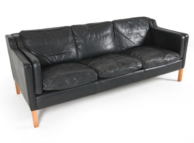 STOUBY MOGENSEN STYLE DANISH BLACK LEATHER SOFA