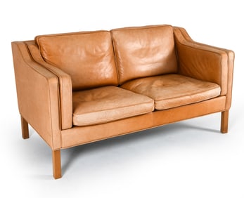 STOUBY DANISH LEATHER LOVESEAT SOFA