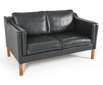 MOGENSEN STYLE DANISH LEATHER LOVESEAT SOFA