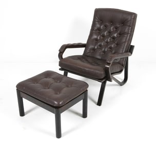 SCANDINAVIAN LEATHER EASY CHAIR & OTTOMAN C.1970S