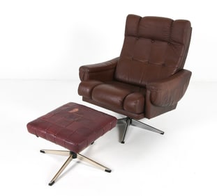 DANISH LEATHER EASY CHAIR W/ OTTOMAN C. 1970S