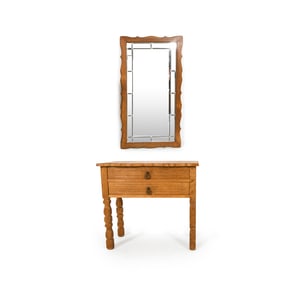 DANISH OAK SIDE TABLE & MIRROR C. 1970S