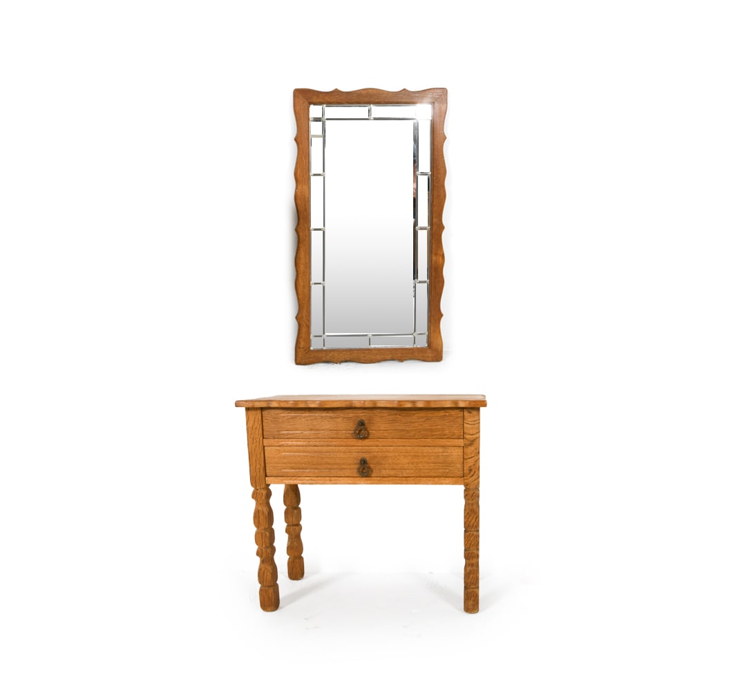 DANISH OAK SIDE TABLE & MIRROR C. 1970S (1 of 16)