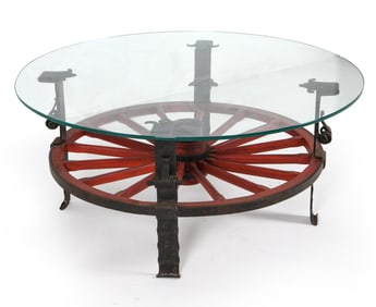 HORSE CARRIAGE WHEEL IRON COFFEE TABLE