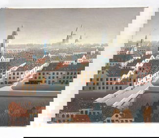 FOUSSA ITAYA (JAPANESE B.1919) CITY ROOFTOP O/C