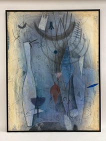 ABSTRACT MIXED MEDIA O/C PAINTING