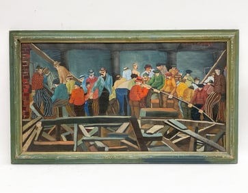 NIBERG ABBEY (1920-1990) PAINTING OF WORKERS O/C