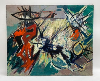 VICTOR THALL (1902-1983) MODERNIST ABSTRACT O/C