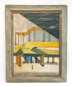 MODERNIST ARCHITECTURAL O/C PAINTING C. 1950