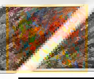 EUGENIE BAIZERMAN (POLISH/AMERICAN, 1899-1949) O/C: Abstract oil on canvas. Signed, titled "Days End" and dated 1948 verso. With label from Krasner gallery NYC. Frame: H 28.75" x W 34.25" Canvas: 27.25" x W 32.75" Condition: Scuffs to canvas, with loss