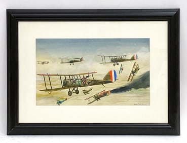 WWI BIPLANE WATERCOLOR ILLUSTRATION