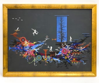 MID-CENTURY ABSTRACT OIL ON MASONITE