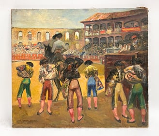 MODERNIST BULLFIGHTERS O/C PAINTING