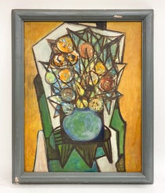 A. GREEN MODERNIST STILL LIFE PAINTING
