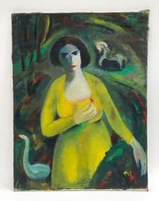 WOMAN W/ HORSEMAN O/C PAINTING