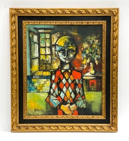 SPANISH MODERNIST INTERIOR W/ FIGURE O/C
