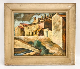 MODERNIST VILLAGE O/C PAINTING
