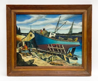 1940 DOCK SCENE O/B PAINTING