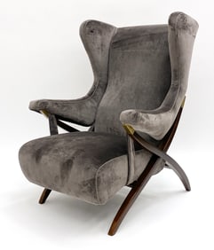 FRANCO ABLINI 'FIORENZA' WALNUT WINGBACK ARMCHAIR