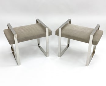 PAIR OF CHARLES HOLLIS STEEL & LEATHER BENCHES