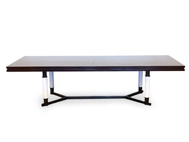 LARGE CUSTOM MAHOGANY & BRONZED DINING TABLE