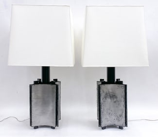 PAIR OF TORCH CUT STEEL TABLE LAMPS