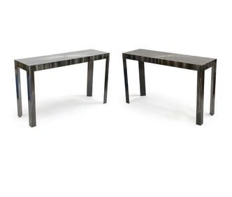 PAIR OF STAINLESS STEEL LACQUERED CONSOLES