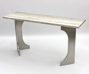 TRAVERTINE & STAINLESS STEEL CONSOLE TABLE