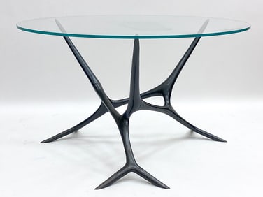 "EVOLVE" BRONZE & GLASS TABLE BY TIMOTHY SCHREIBER
