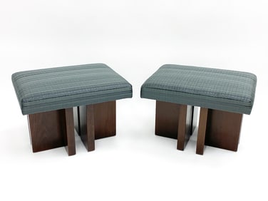 PAIR OF CUSTOM MAHOGANY & LEATHER STOOLS