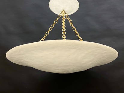 MARC BANKOWSKY "MOON" PLASTER PENDANT LIGHT: 4-light pendant light in the shape of a moon, made fully from plaster with a metal chain. France, circa 2008. Provenance: From a Park Ave Manhattan apartment designed by David Kleinberg. Dimensions: D