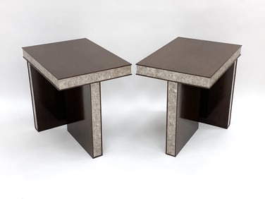 PAIR OF CUSTOM MAHOGANY & MICA SIDE TABLES