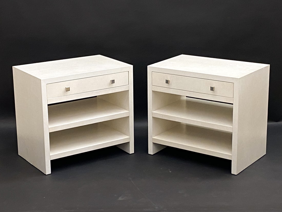 PAIR OF CUSTOM PARCHMENT CLAD NIGHTSTANDS (1 of 13)